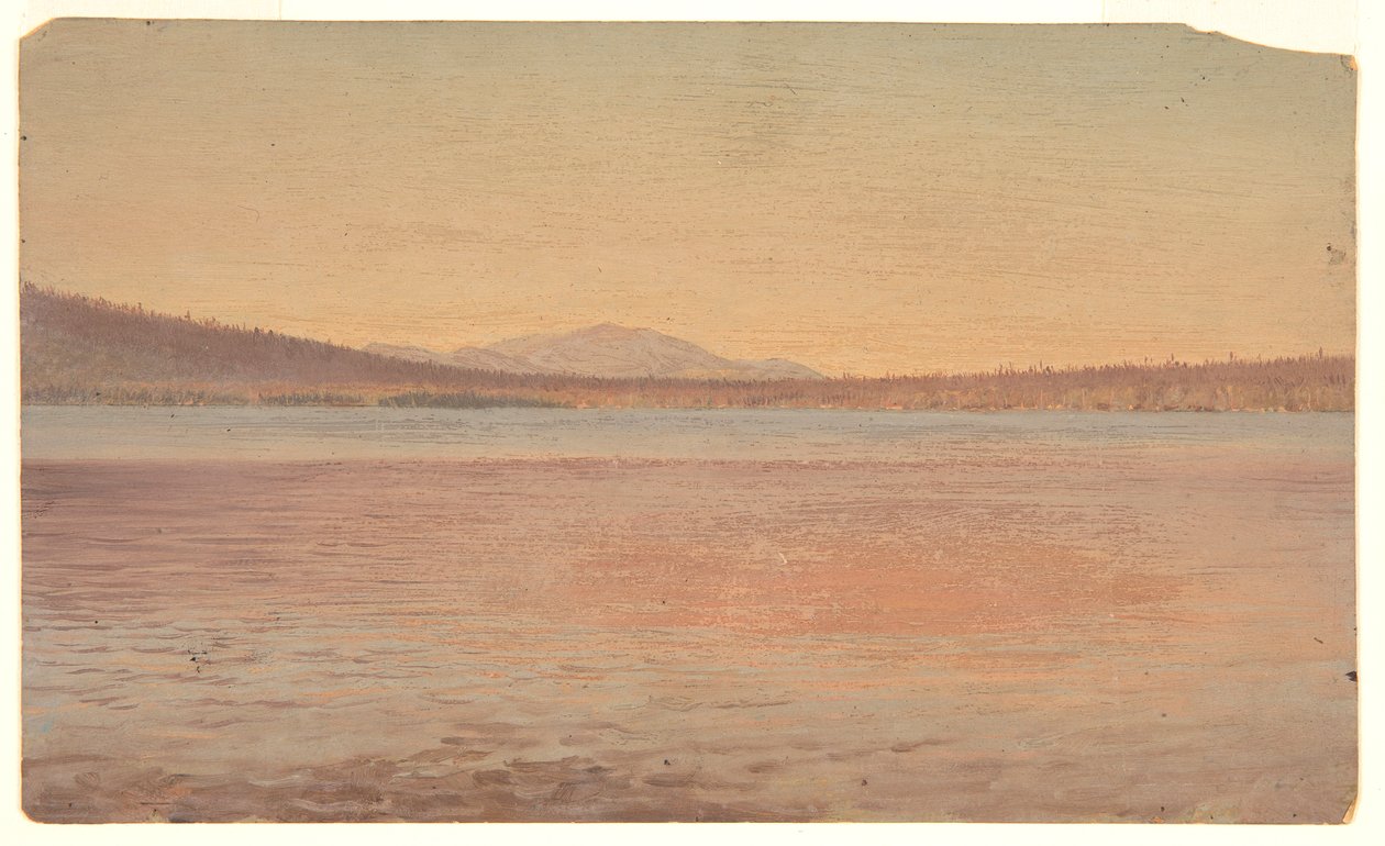 Fjern utsikt over fjellene Katahdin og reisende vist fra innsjøen Millinocket av Frederic Edwin Church