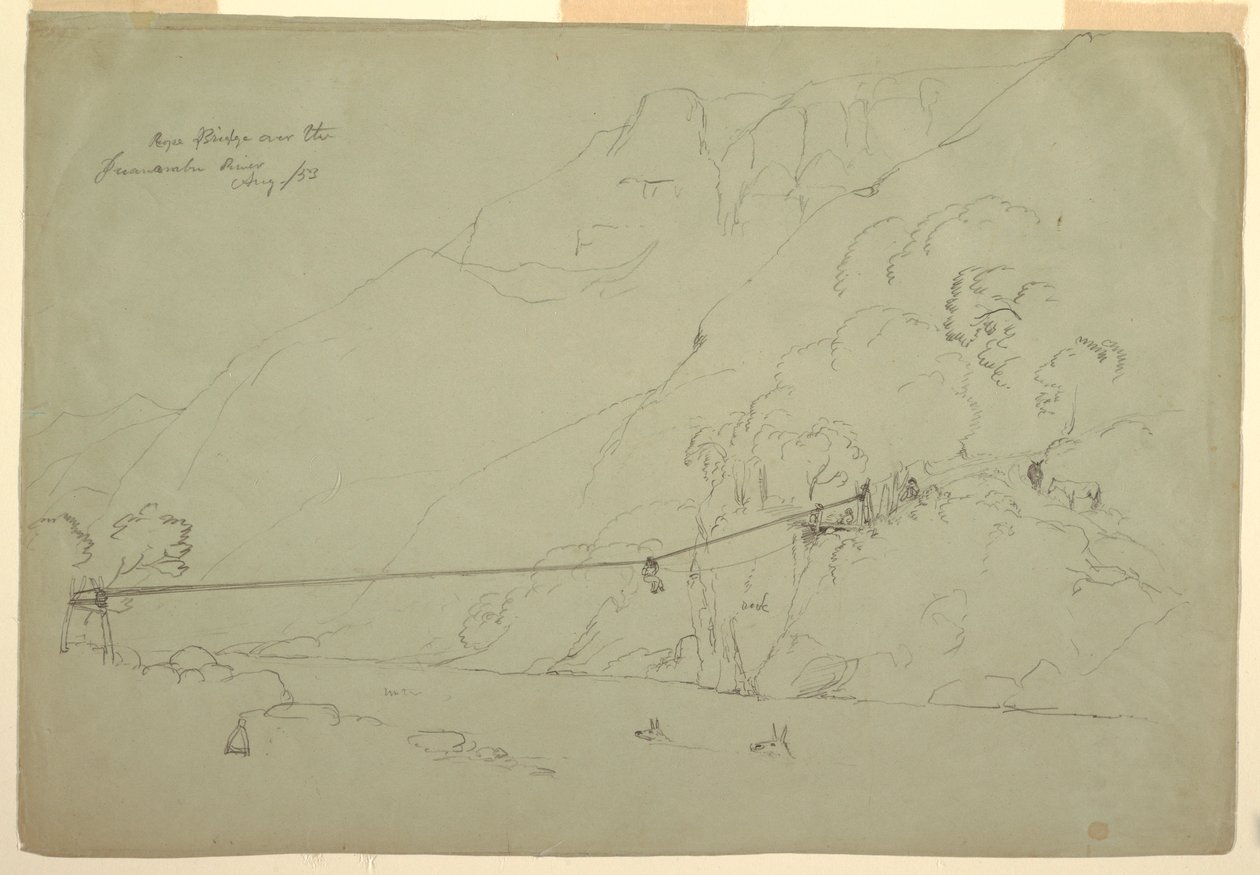 Tegning, en hengebro i Colombia, august 1853 av Frederic Edwin Church