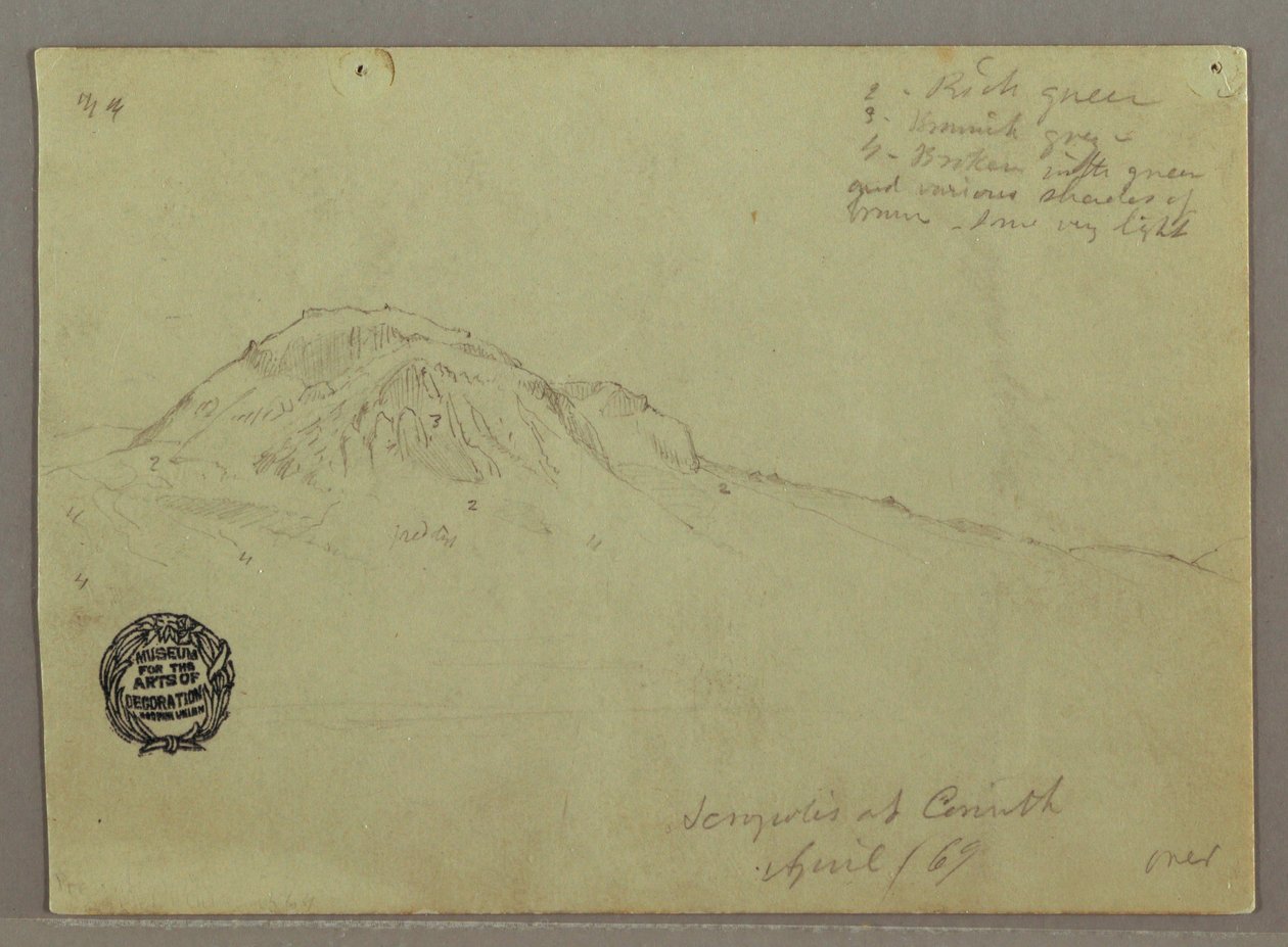 Tegning, Bare Hill, Akropolis i Korint, Hellas, april 1869 av Frederic Edwin Church