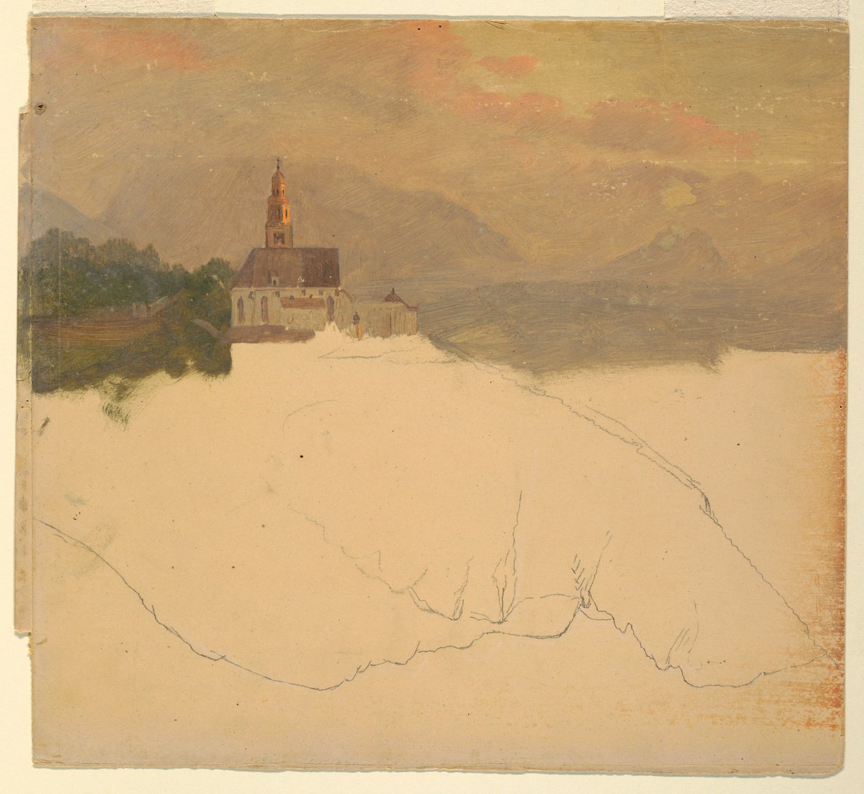 Tegning, bayersk landskap, 1868 av Frederic Edwin Church