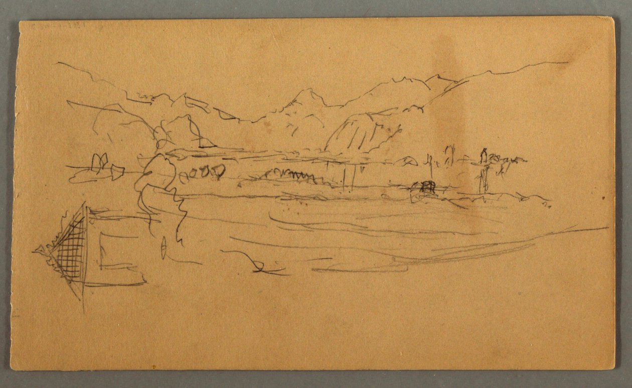 Tegning, Bred dal, skur, St. Gilgen, Østerrike, muligens 1868 av Frederic Edwin Church