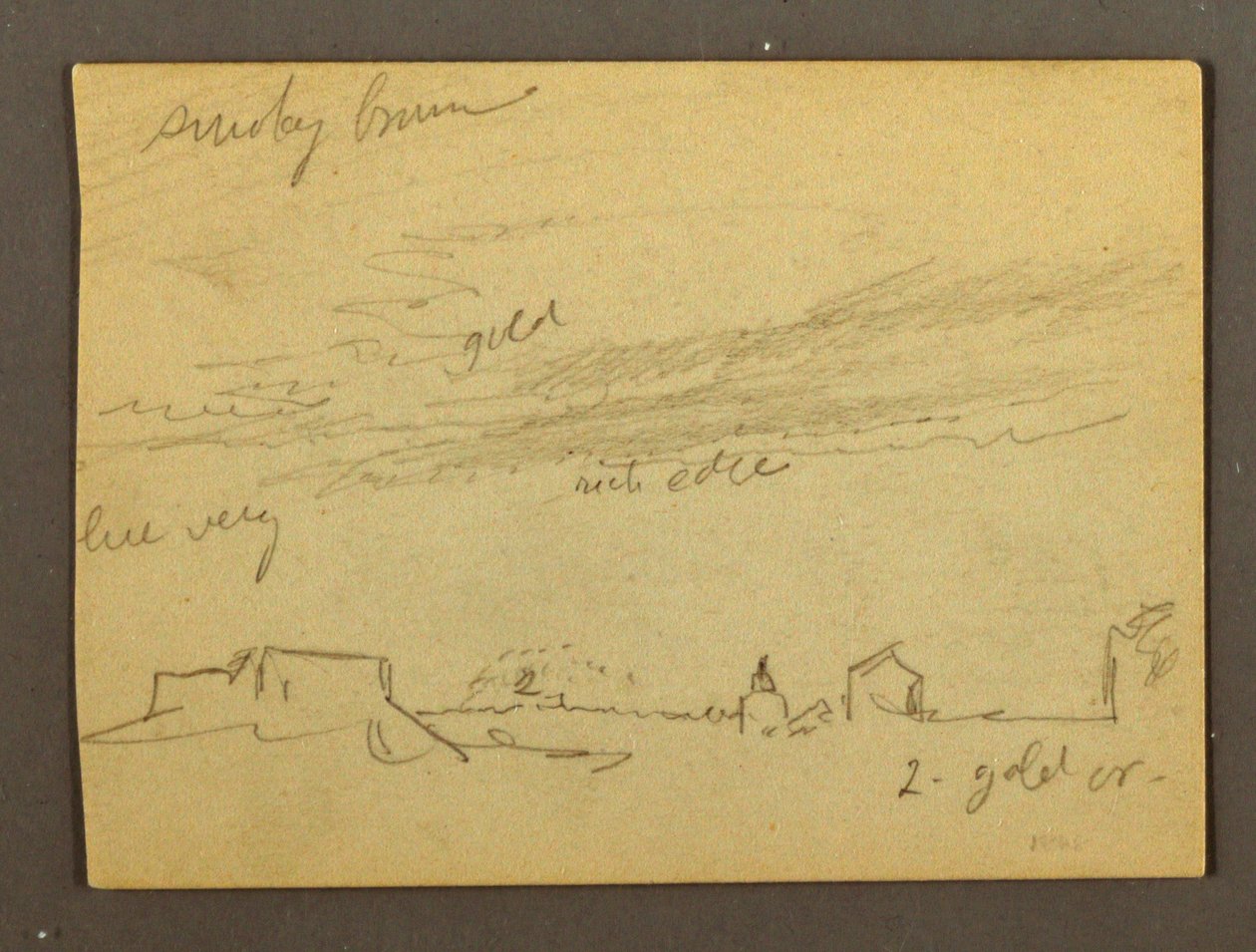 Tegning, skystudie over bygninger, muligens 1868–69 av Frederic Edwin Church