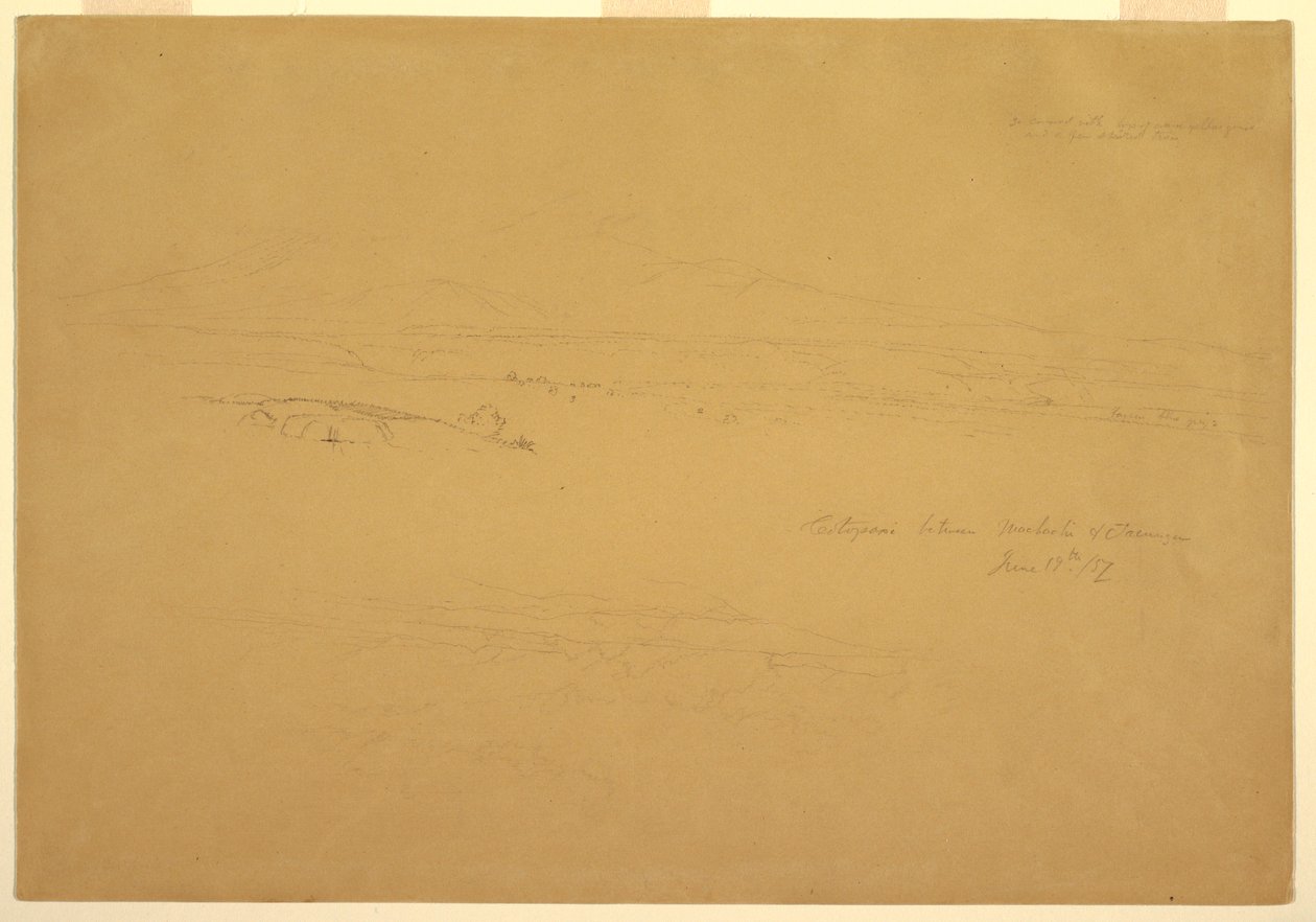 Tegning, Cotopaxi mellom Machachi og Talunga, 19. juni 1857 av Frederic Edwin Church
