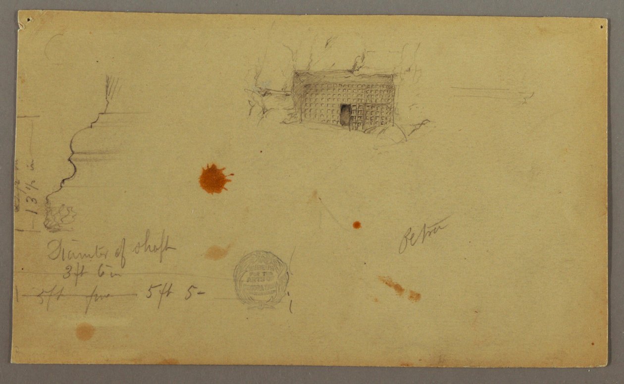 Tegning, kuppelhus, hus med trapp, februar, muligens 1868 av Frederic Edwin Church