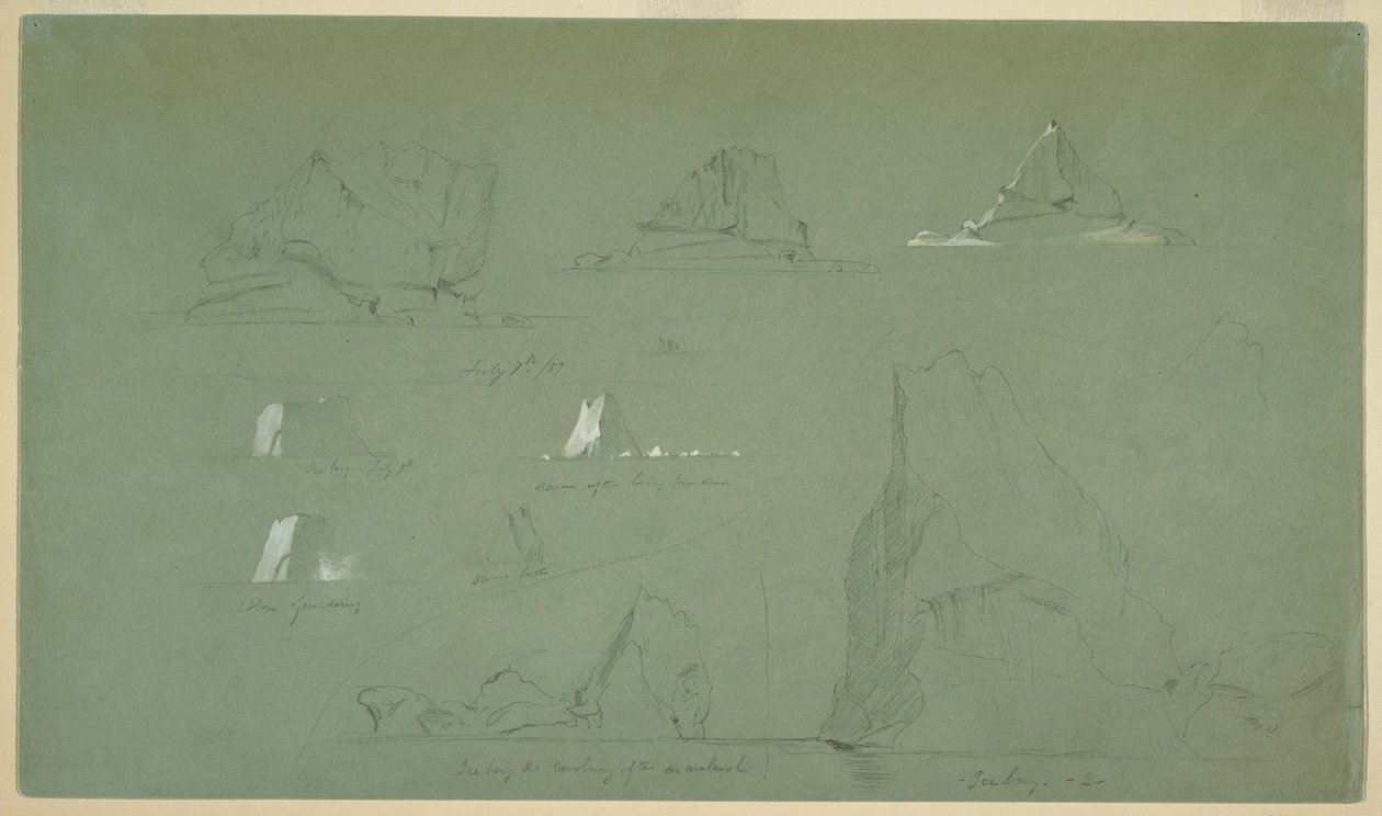Tegning, Isfjell, 7. og 9. juli 1859 av Frederic Edwin Church