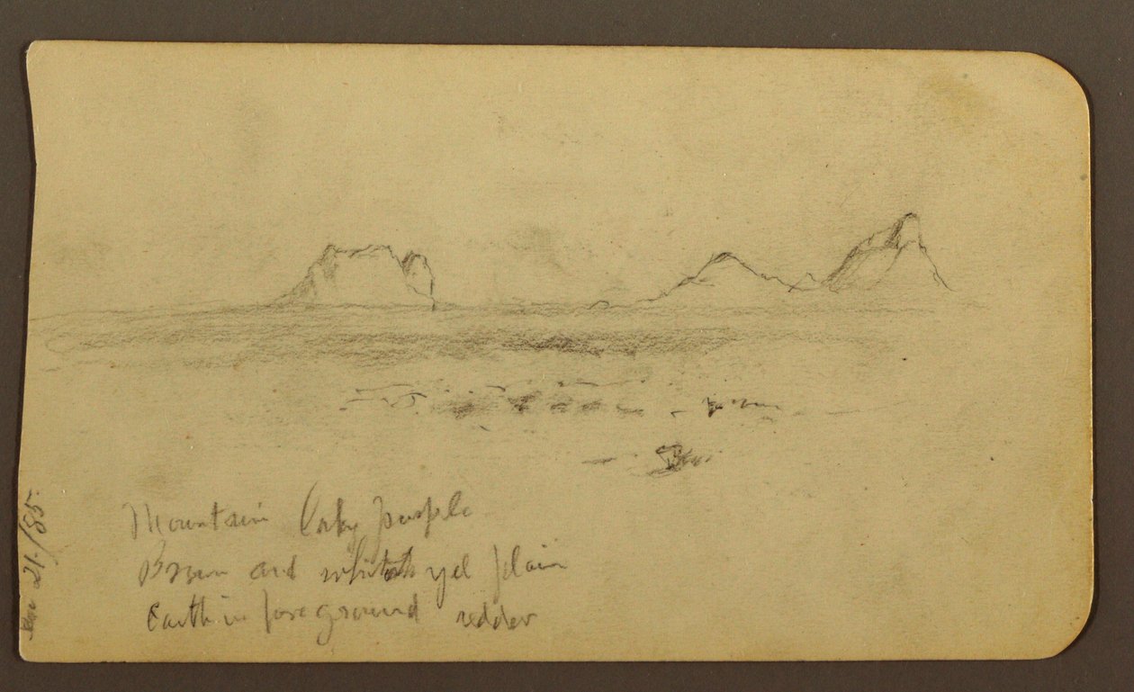 Tegning, fjell; Verso: Foten av åser og fjellkjede, 21. desember 1885 av Frederic Edwin Church