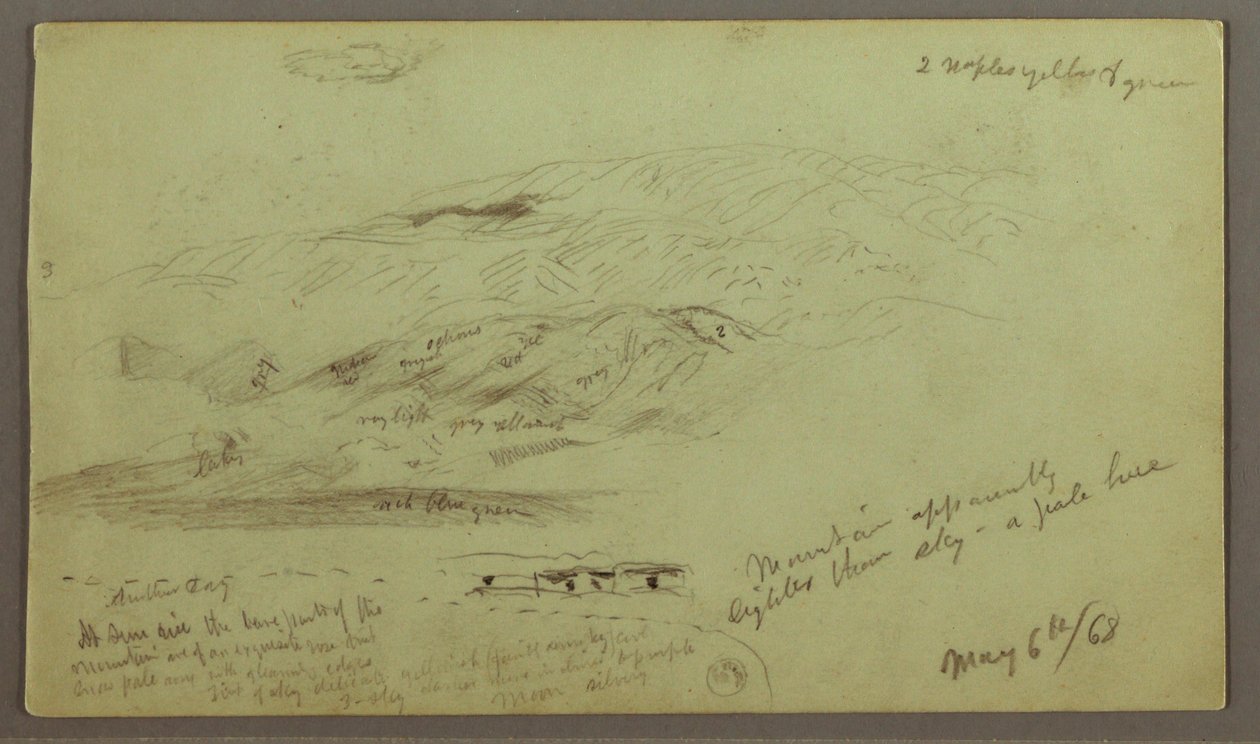 Tegning, fjellsidestudie, 6. mai 1868 av Frederic Edwin Church