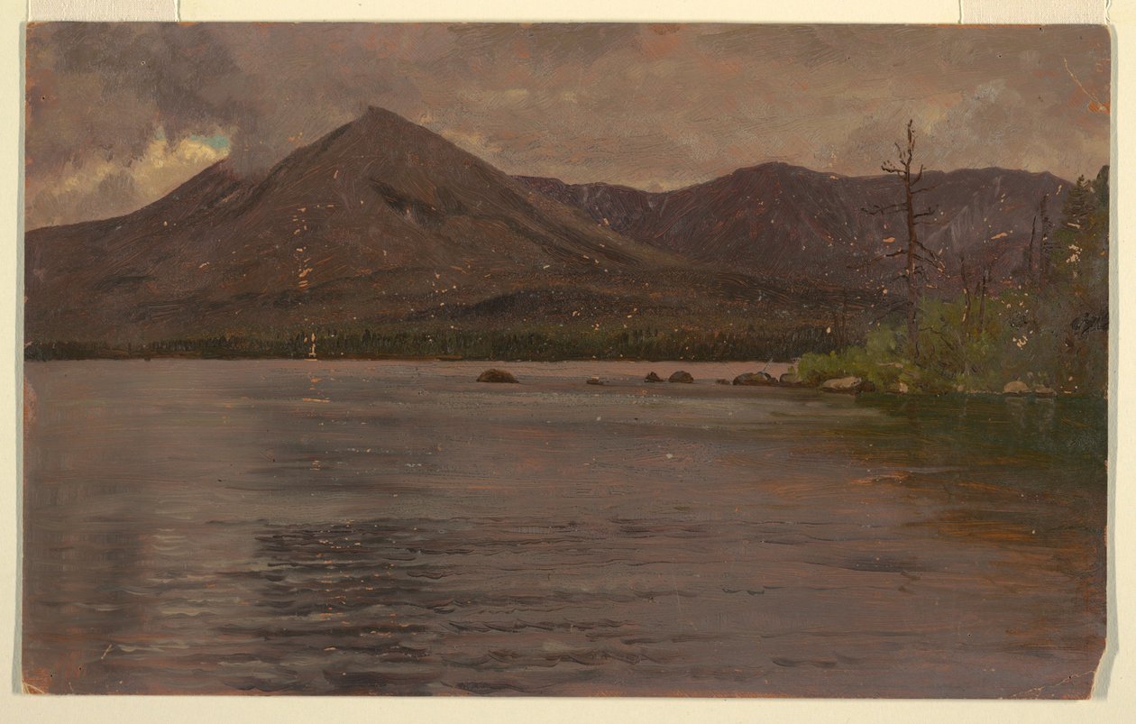 Tegning, Katahdin-fjellet, fra Katahdin-sjøen, 1877 av Frederic Edwin Church