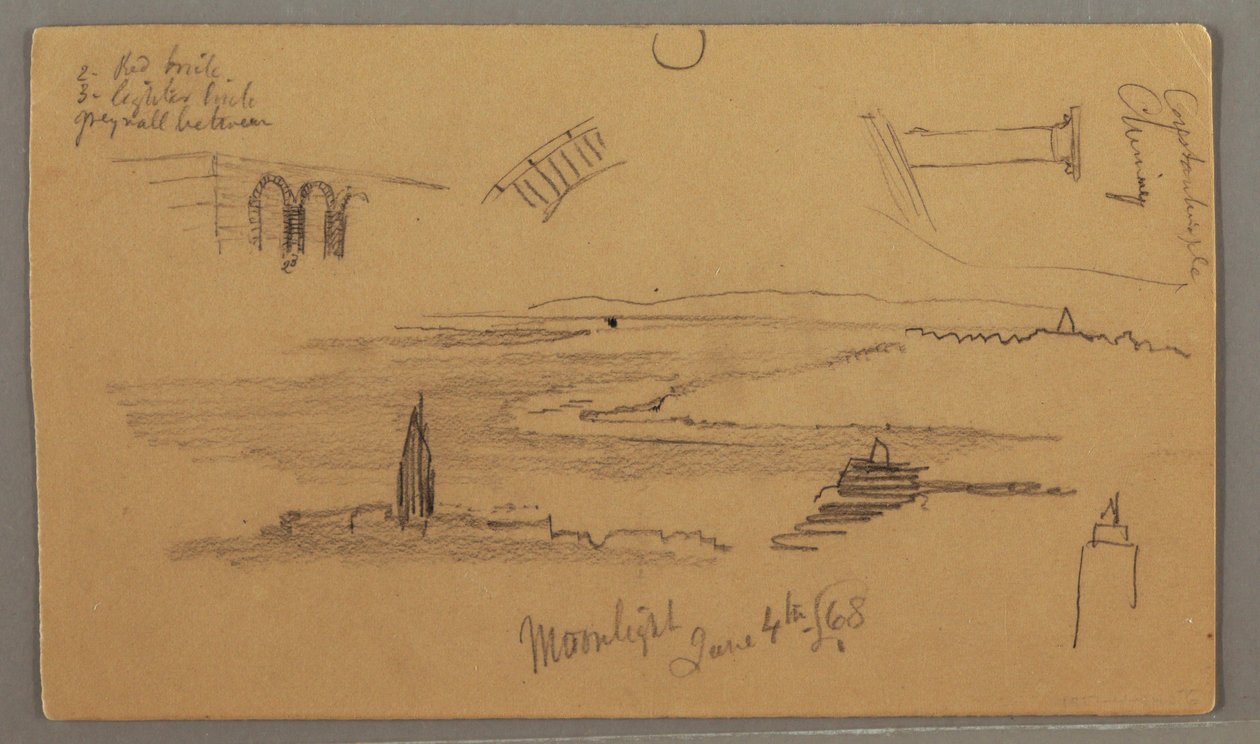 Tegning, sletter, arkitekturstudier, 4. juni 1868 av Frederic Edwin Church