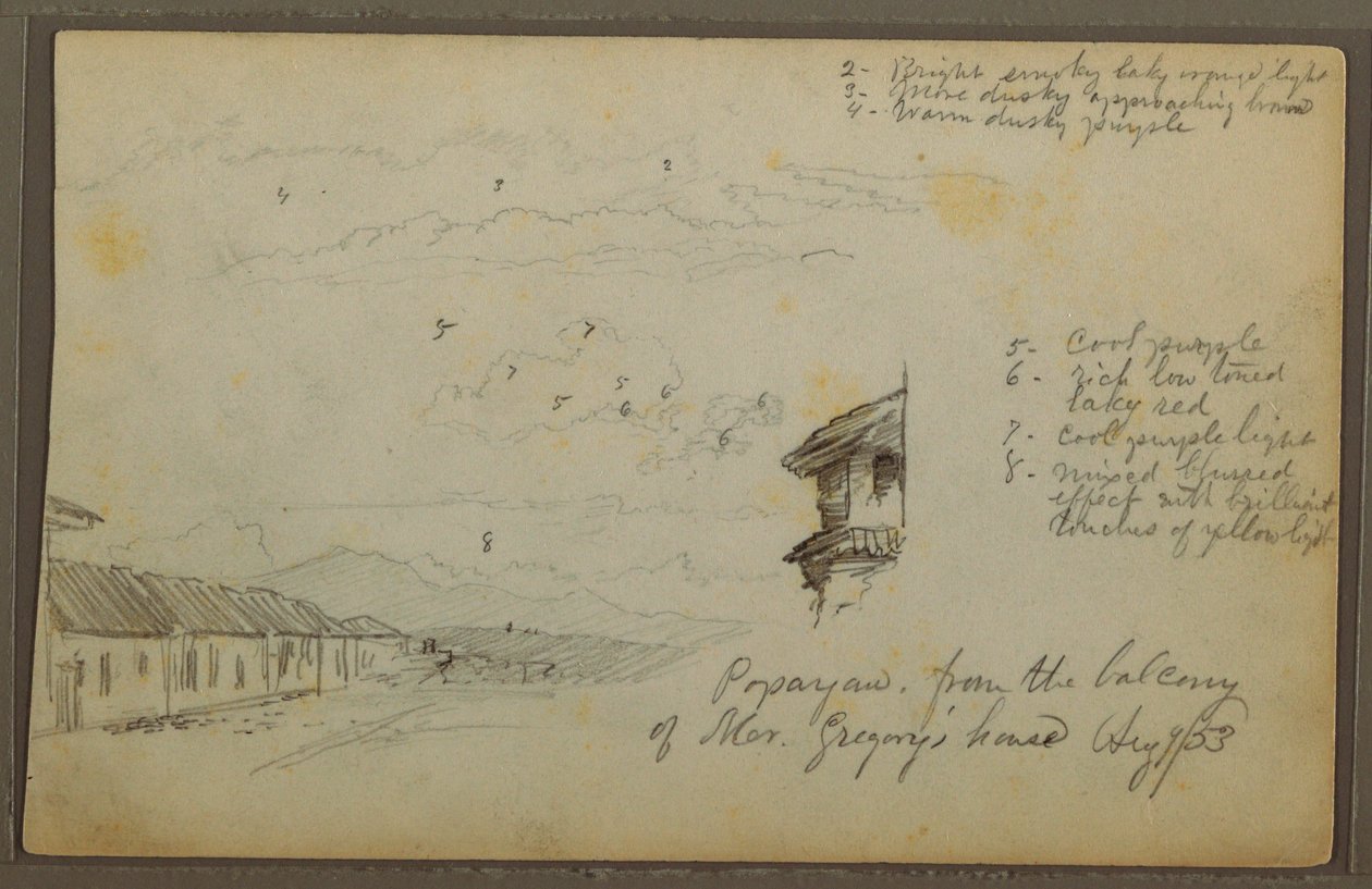 Tegning, Popayan, Colombia; Verso: Fjelllandskap, Colombia, 9. august 1853 av Frederic Edwin Church