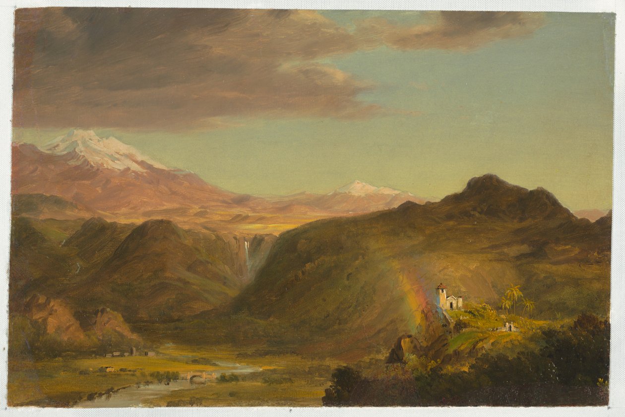 Tegning, søramerikansk landskap, 1854 av Frederic Edwin Church