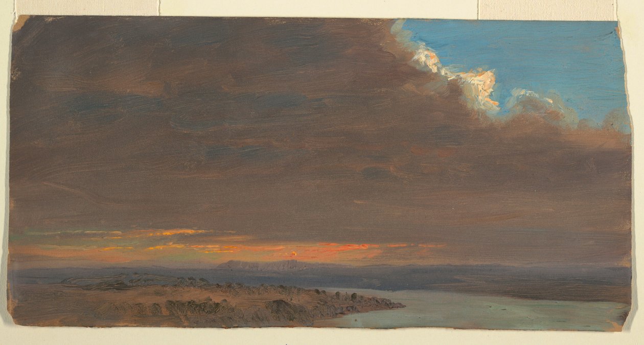 Tegning, Solnedgang, Hudson Valley, New York, 1870–80 av Frederic Edwin Church