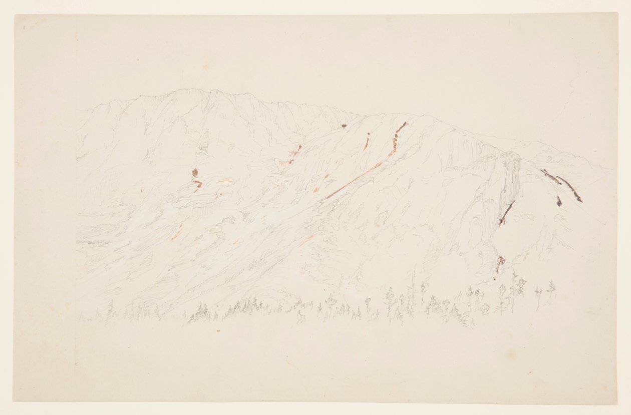 Tegning, øvre del av det store bassenget, Mt. Katahdin, september 1877 av Frederic Edwin Church