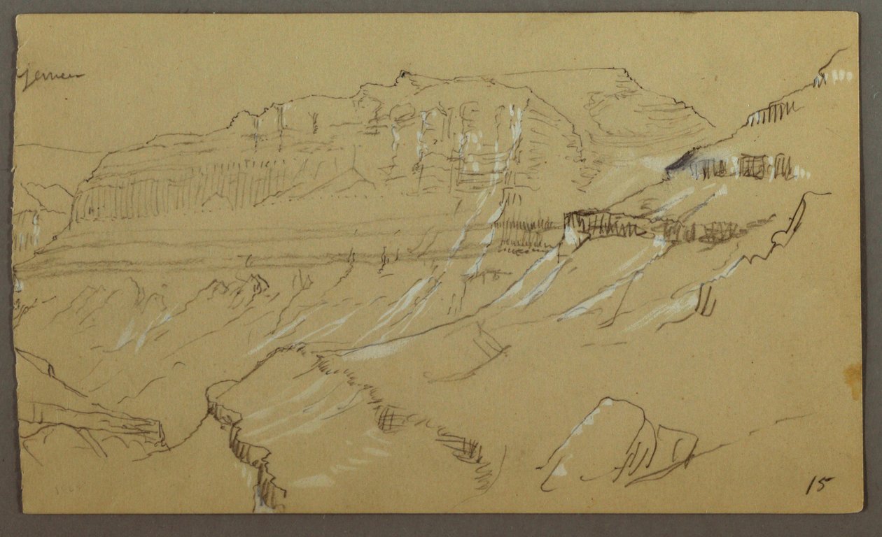 Høyre del av en skisse av El Yemen-dalen, Arabia: Fjernsyn av Frederic Edwin Church