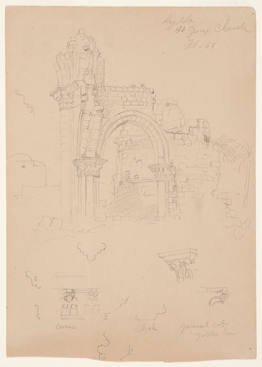 Ruinene av St. George Church, Lydda [dagens Lod] av Frederic Edwin Church