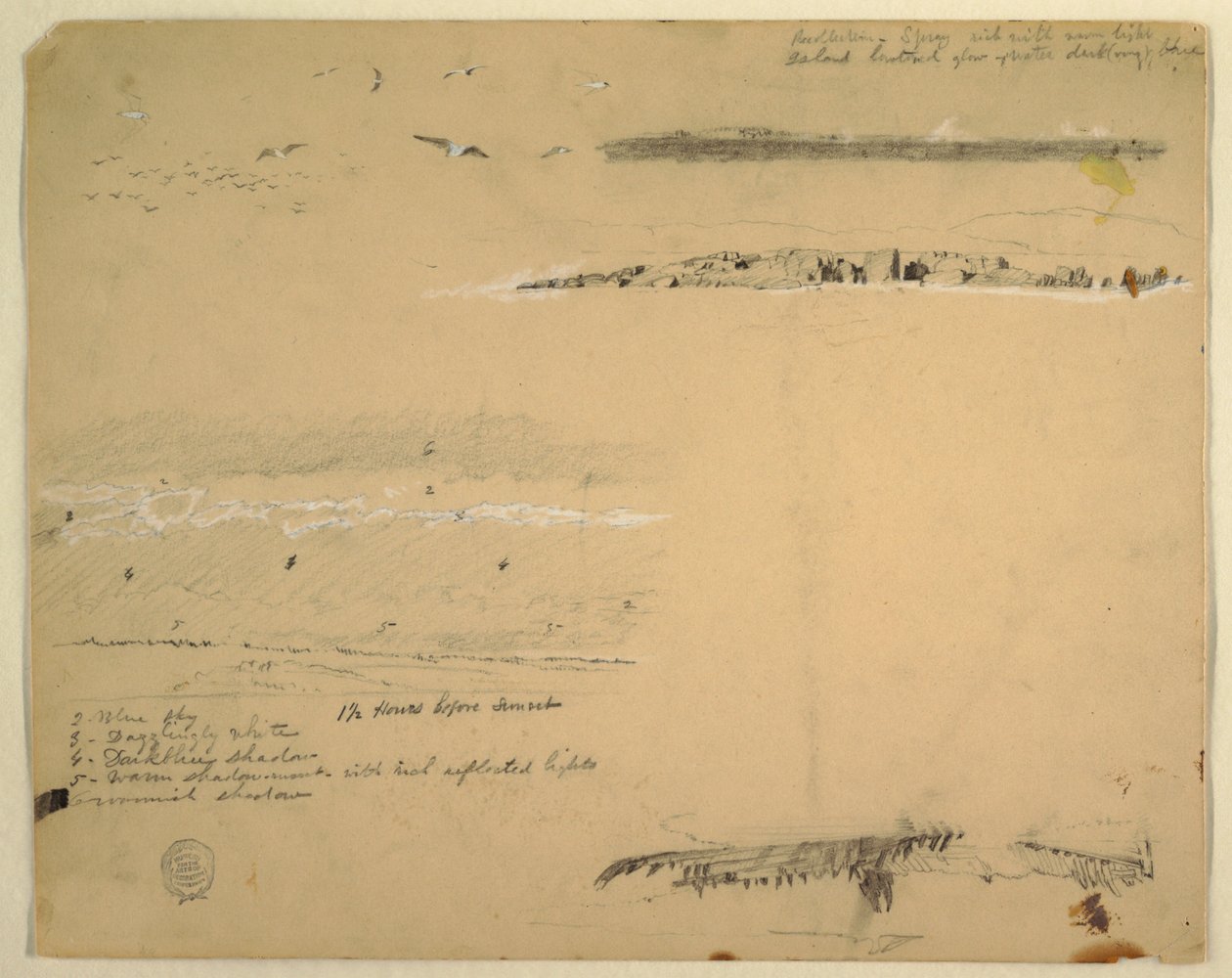 Studier av måker, Rocky Coast og Cloudy Sky, Great Manan, Canada av Frederic Edwin Church
