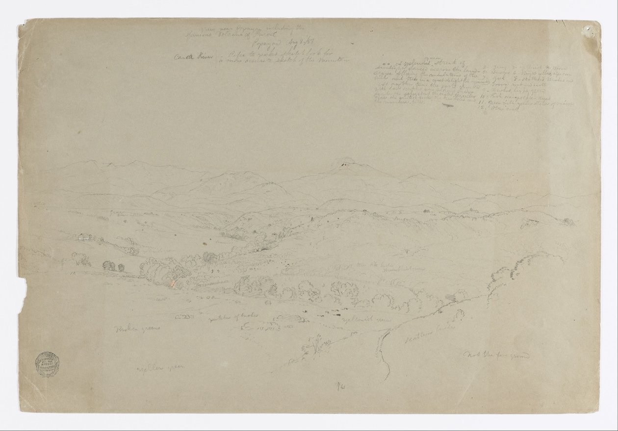 Studere. Landskap med Puresé -fjellet. Skisse. Landskap av Frederic Edwin Church