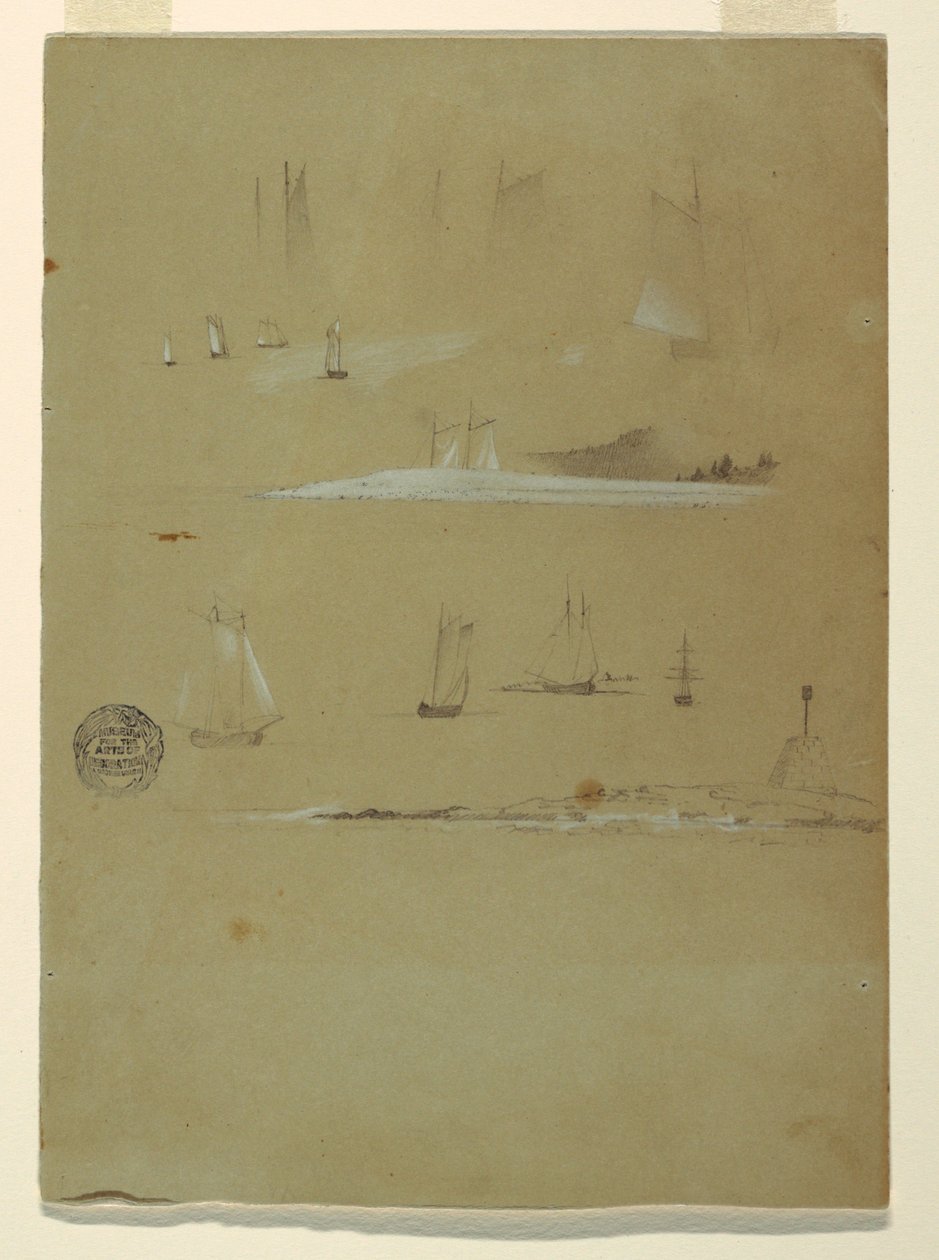 Studie av skonnere og Beacon Day Marker av Frederic Edwin Church