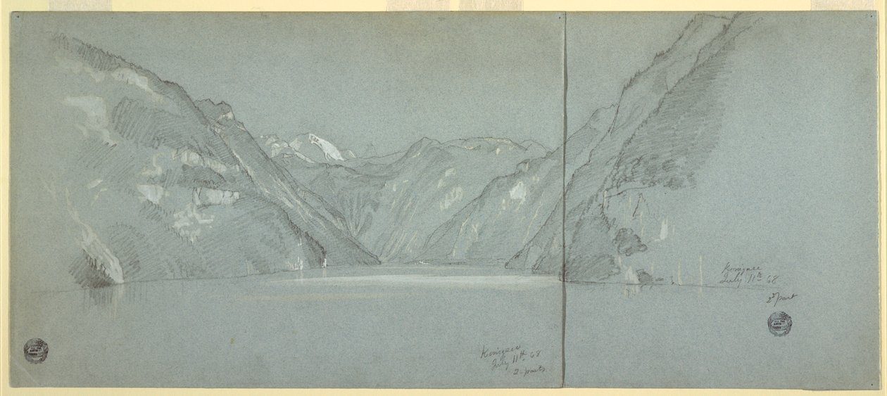 Utsikt over innsjøen Konigssee med Falkenstein, nær Berchtesgaden, Bayern, Tyskland, del 2 av Frederic Edwin Church