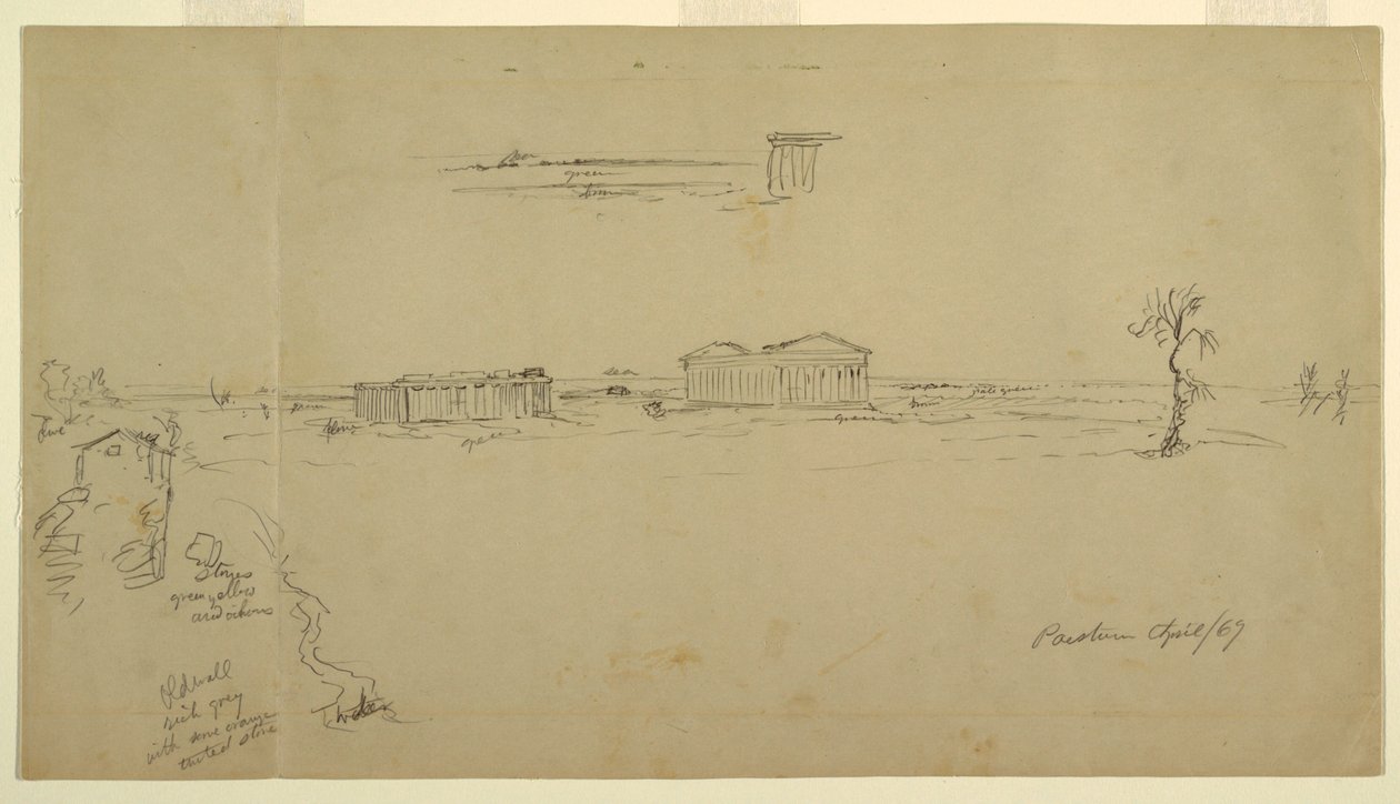 Utsikt over basilikaen og Neptun-tempelet, Paestum, Italia av Frederic Edwin Church