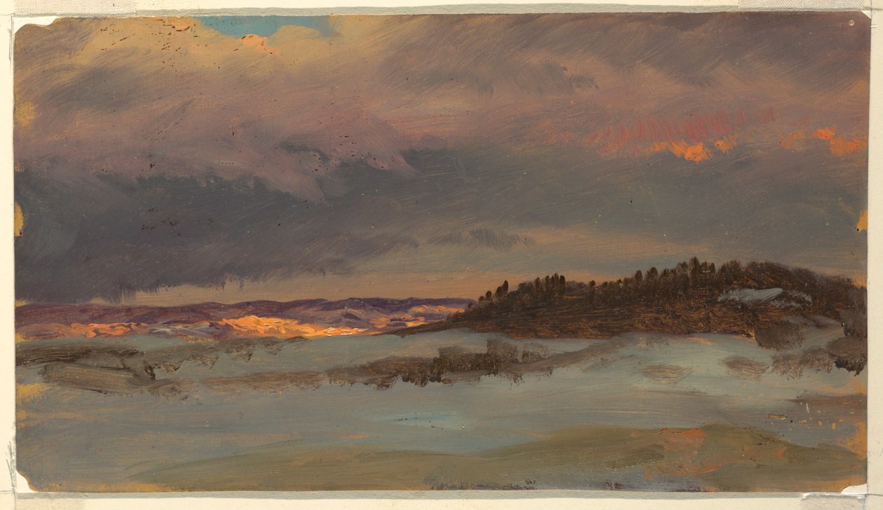 Vinterlandskap med Blue Hill ved solnedgang, Hudson, New York av Frederic Edwin Church