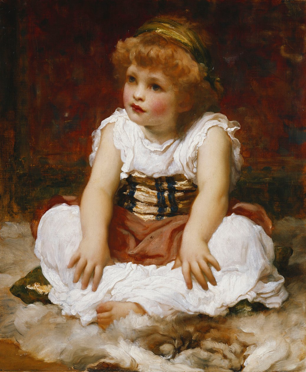 Portrett av en jente som sitter på et teppe, av Frederic Leighton