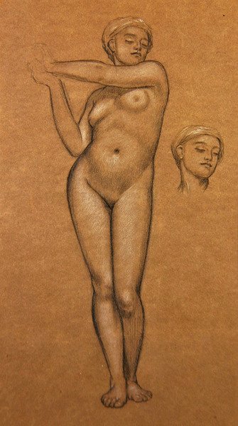 Studie for spansk jente (kull og hvit forhøyning på papir) av Frederic Leighton
