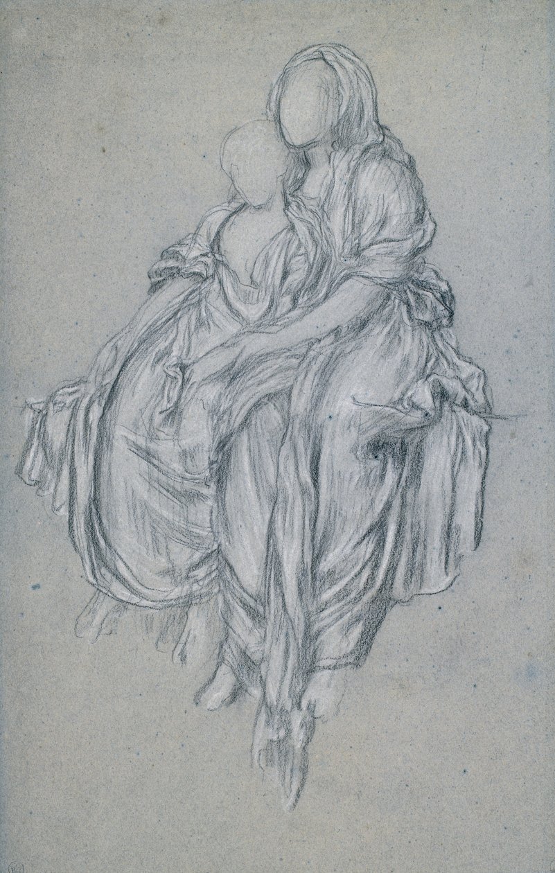 Studie for The Daphnephoria, ca. 1876 (svart-hvitt kritt på blått papir) av Frederic Leighton
