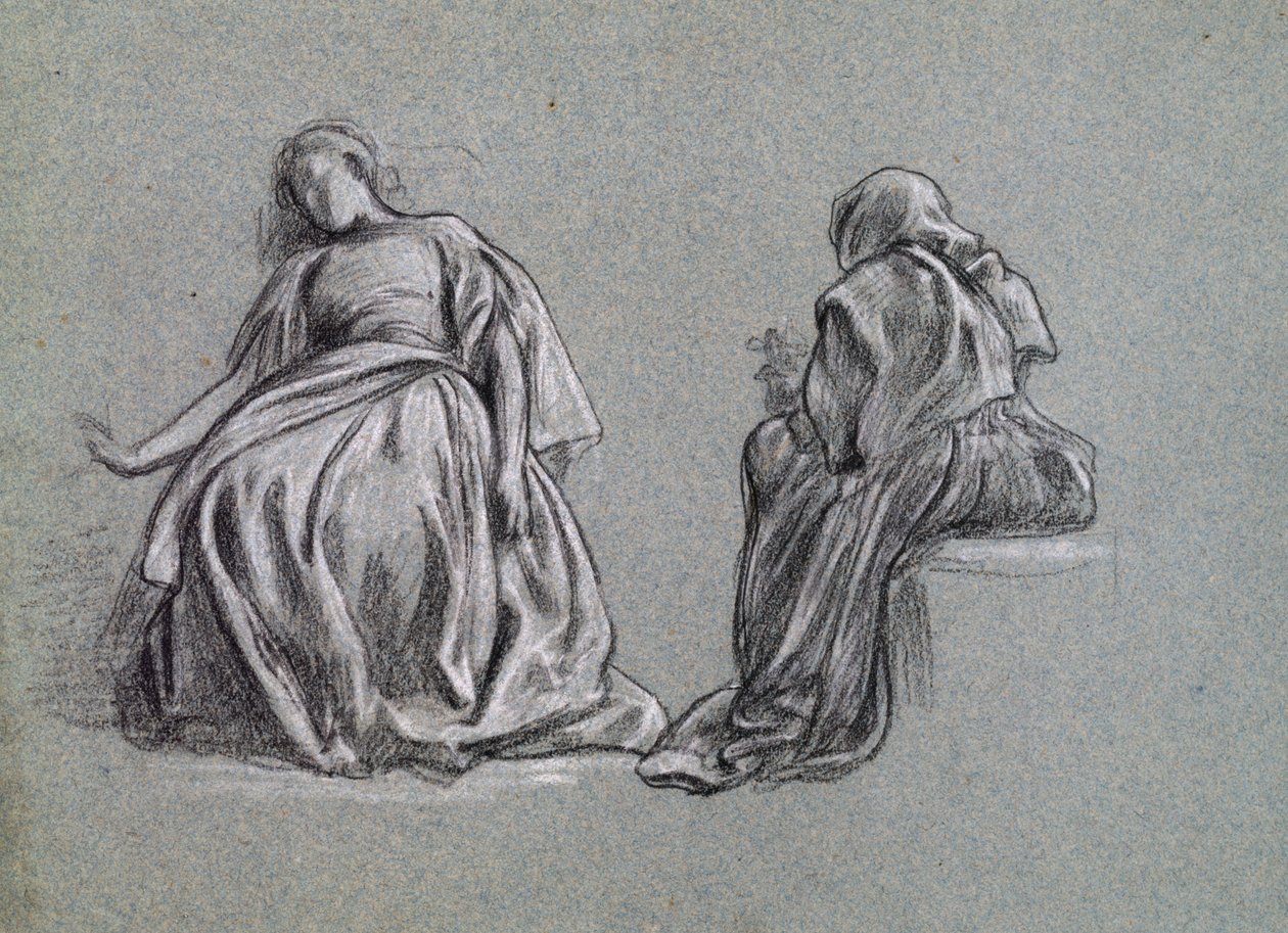 Tessa at Home (for George Eliots Romola), 1863 (svart-hvitt kritt på papir) av Frederic Leighton