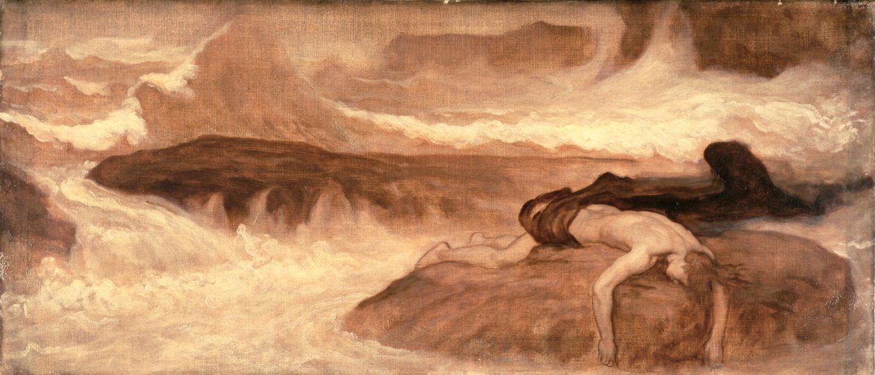 The Death of Leander, predellapanel til The Last Watch of Hero av Frederic Leighton