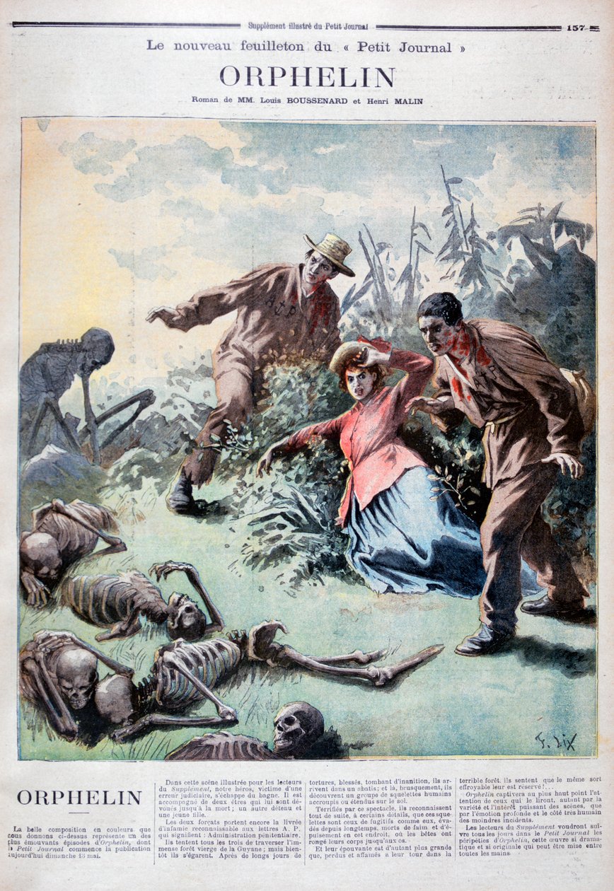 Illustrasjon for Louis Henri Boussenard og Henri Makins bok Orphelin, 1894 av Frederic Lix