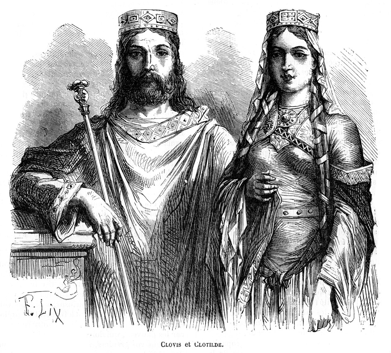 Kong Clovis I og dronning Clotilde av frankerne, sent 5. - tidlig 6. århundre 1882-1884. av Frederic Lix