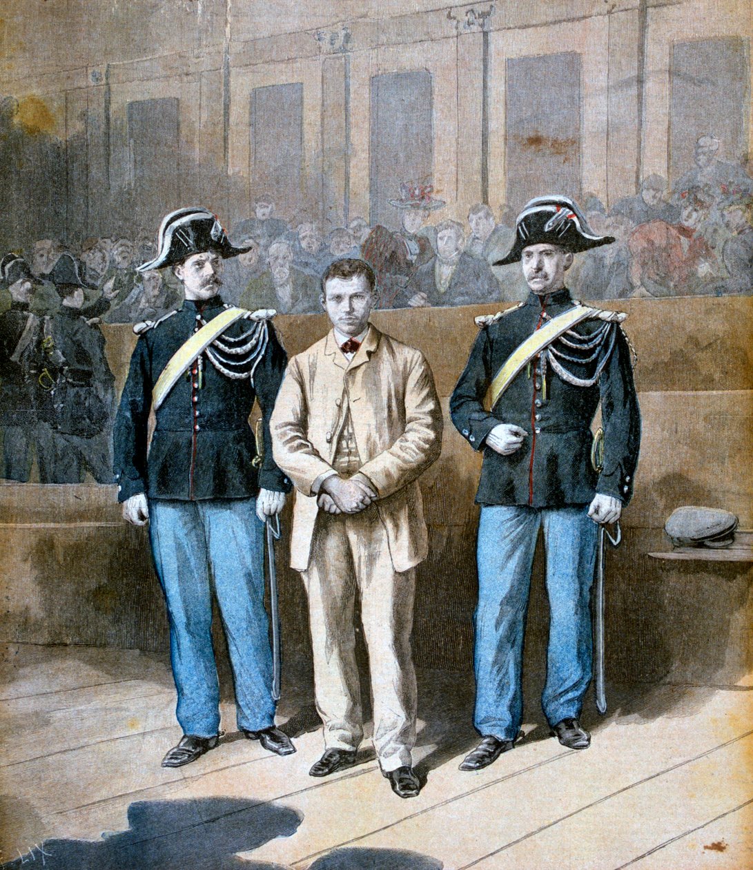 Rettssak mot Sante Jeronimo Caserio, italiensk anarkist og leiemorder, 1894 av Frederic Lix