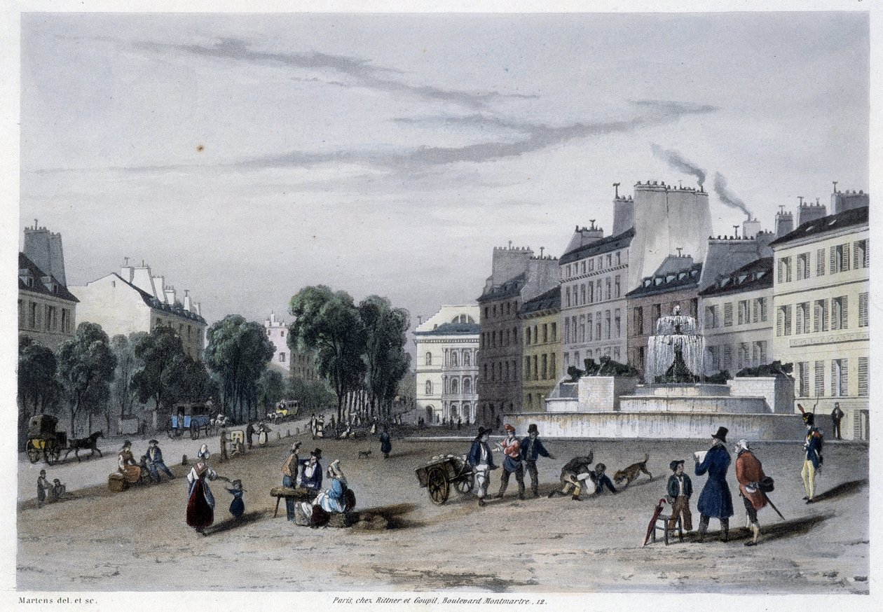 Vanntårn (fontene), Bd St Martin - i ""Paris i 1832"" av Martens av Frederic Martens