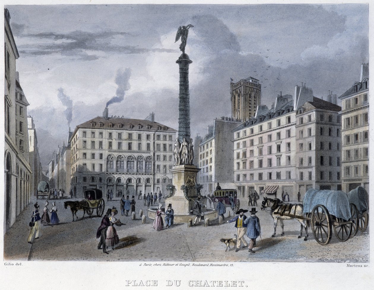 Place du Chatelet - i ""Paris i 1832" av Martens av Frederic Martens