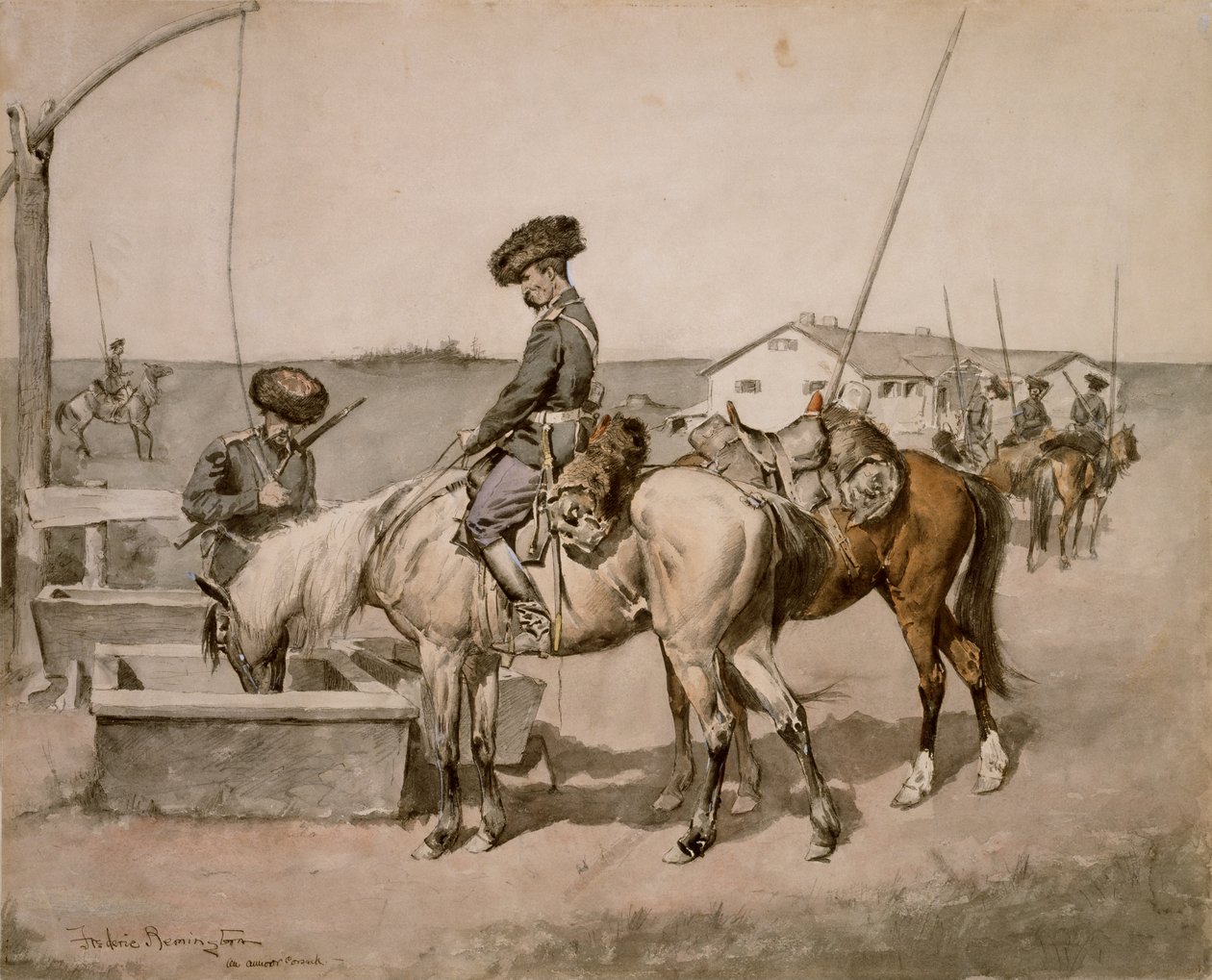 An Amoor Cossack (Cossack of the Amoors) 1892-94 (wc og penn og blekk på papir) av Frederic Remington