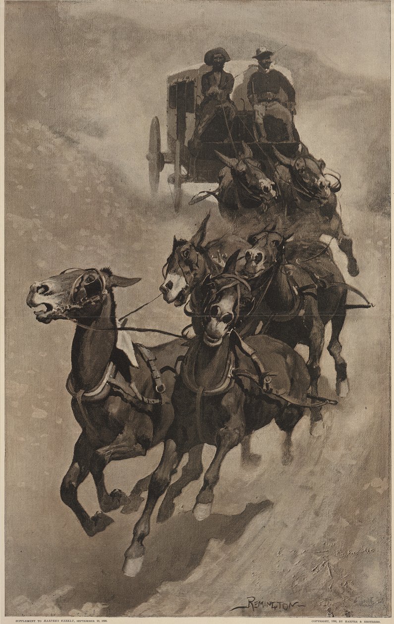 An Army Mail Ambulance, fra Harpers Weekly, pub.1890 av Frederic Remington