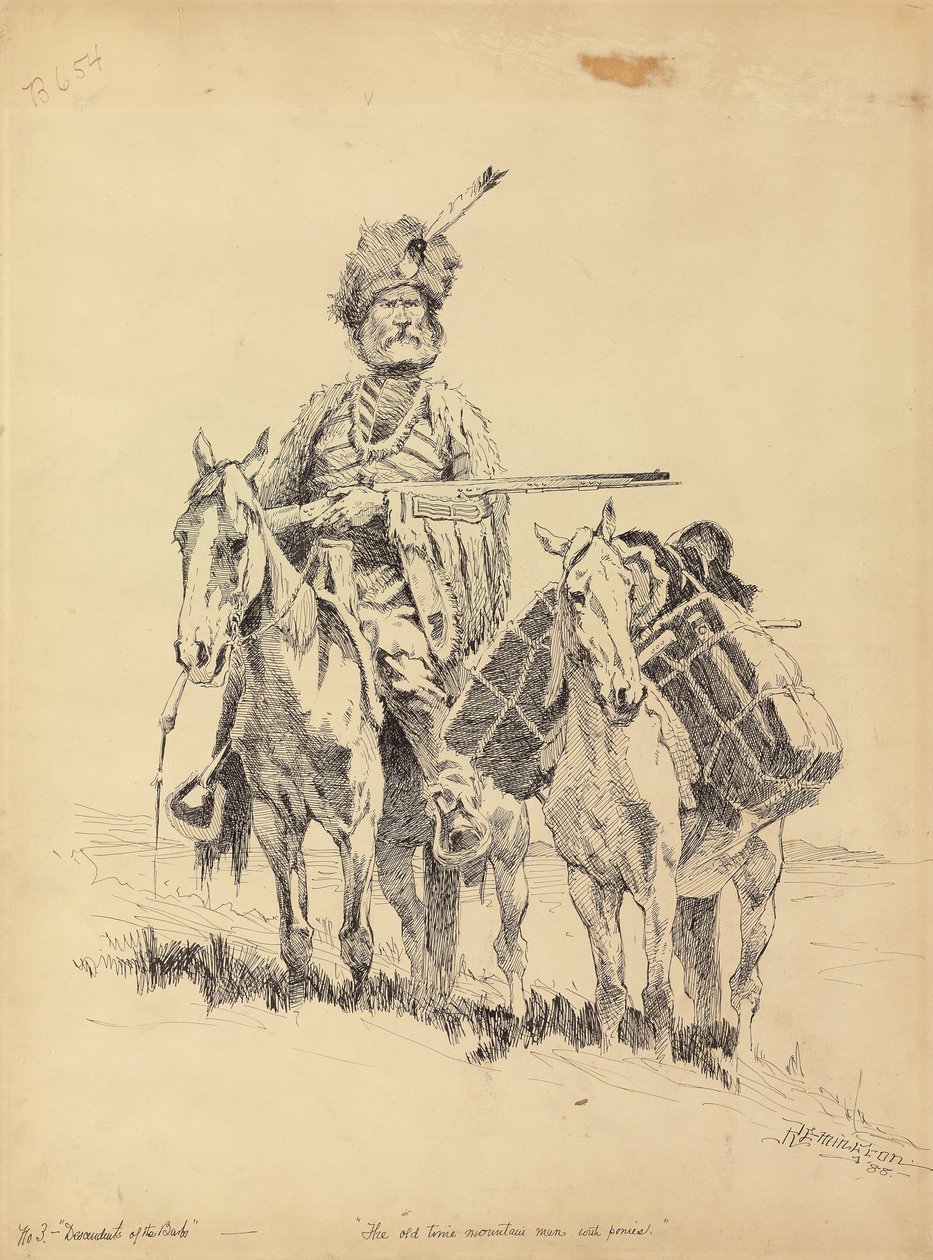 En gammel fjellmann med ponniene sine, 1888 av Frederic Remington