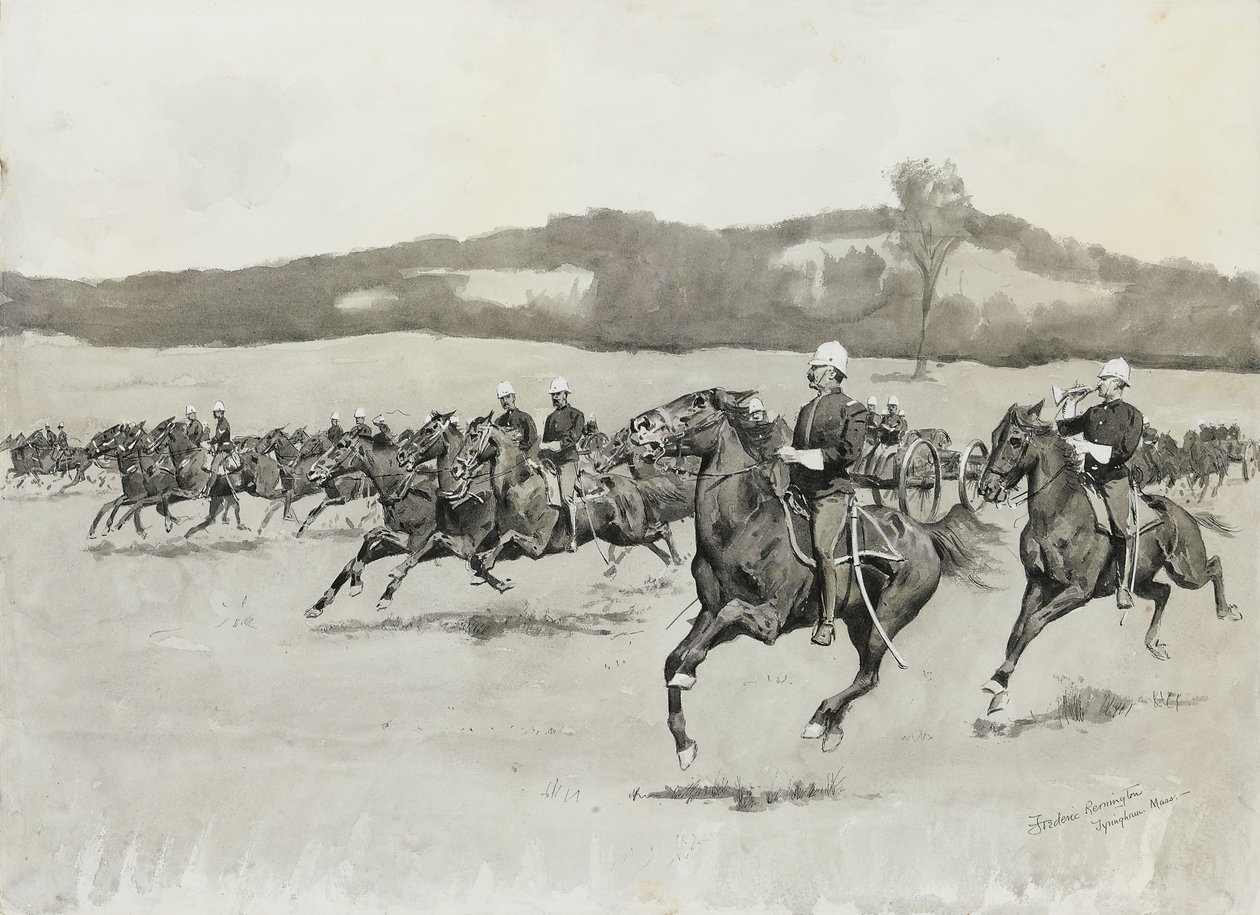 Batteri K på Drill i Berkshire Hills, Massachusetts av Frederic Remington
