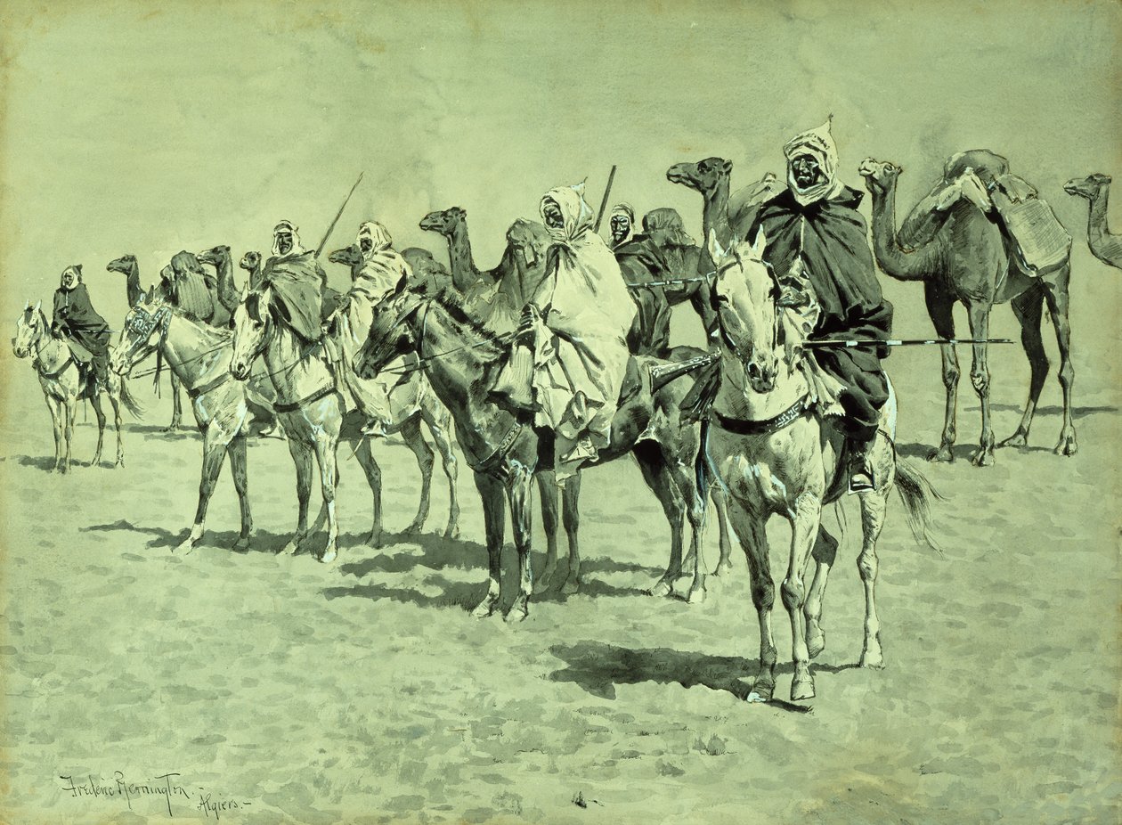 Karavane i Sahara (pensel, penn og blekk) av Frederic Remington