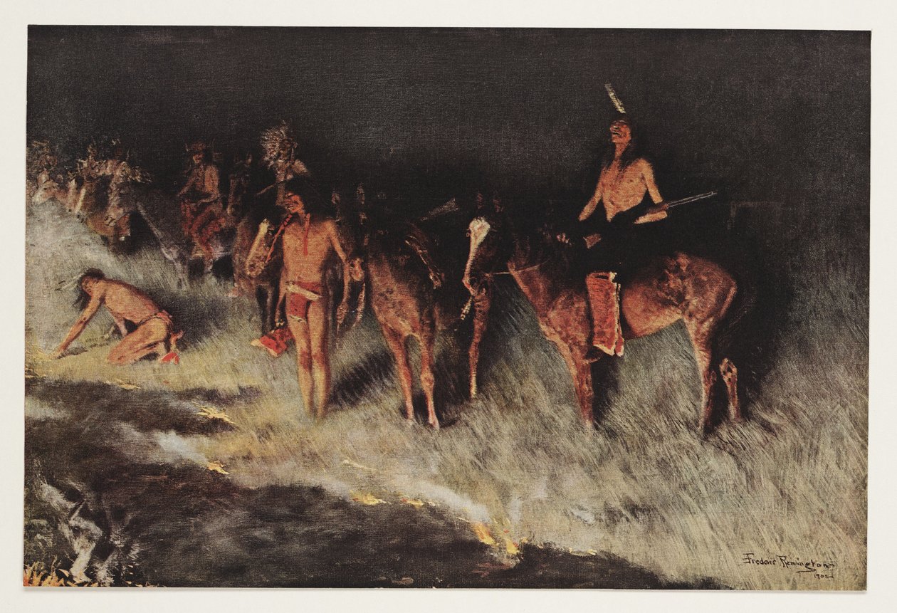 Fire on the Prairie, fra Colliers Weekly, pub.1908 av Frederic Remington