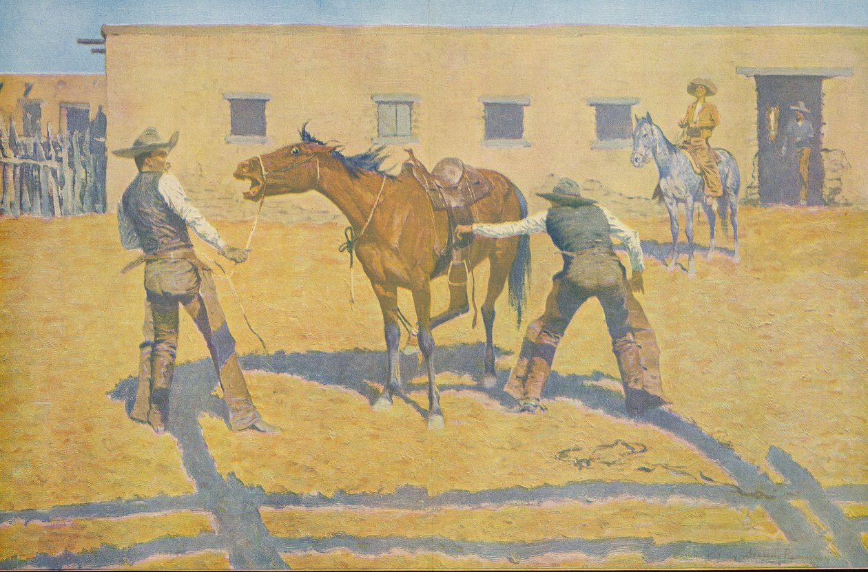 His First Lesson, fra Colliers Weekly, pub.1903 av Frederic Remington