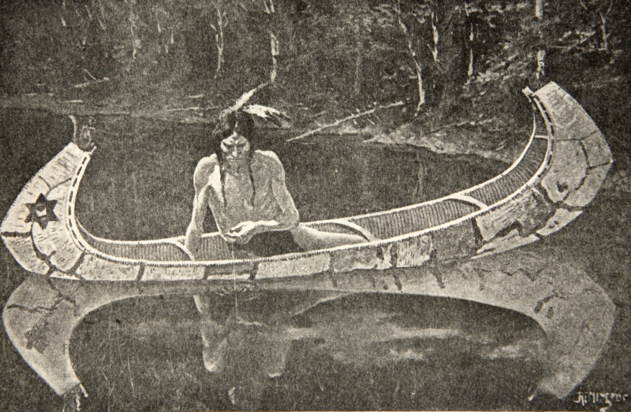 Lenge satt og ventet på svar, fra The Song of Hiawatha av Henry Wadsworth Longfellow (1807-82), pub. av George G. Harrap und Company Ltd., 1911 av Frederic Remington