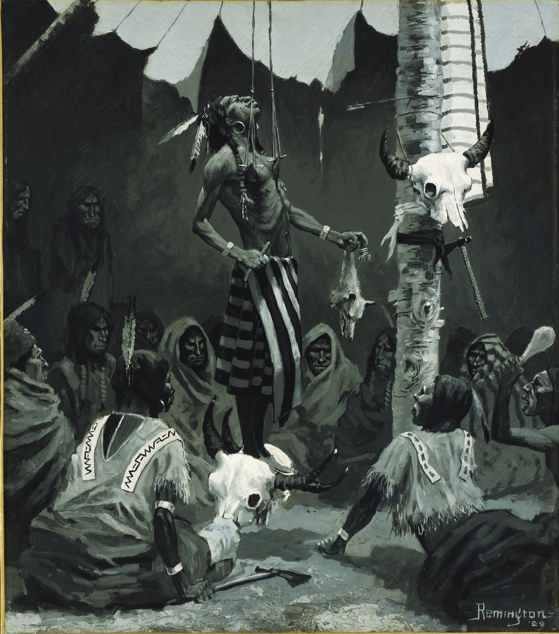 Mandan-innvielsesseremoni av Frederic Remington