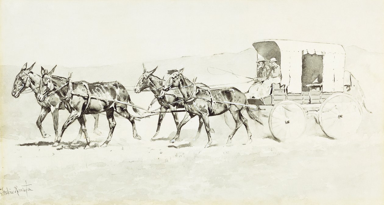 En av Williamsons stadier, ca. 1892 (penn og pensel og svart blekk og kinesisk hvit på papir) av Frederic Remington