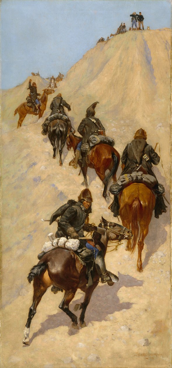 Speidere som klatrer i et fjell, 1891 av Frederic Remington