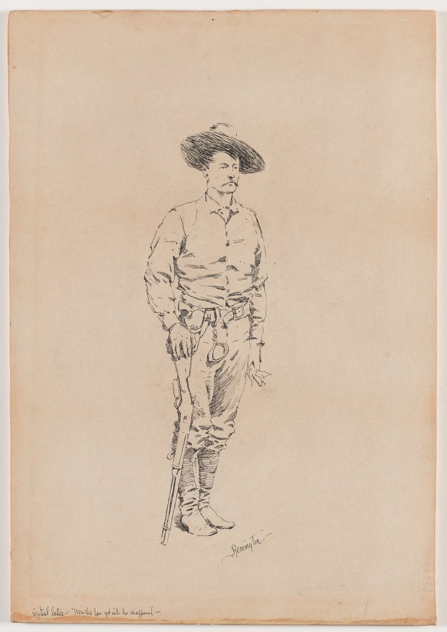 Skisse av en Texas Ranger for "How the Law Kom inn i Chaparral" av Frederic Remington