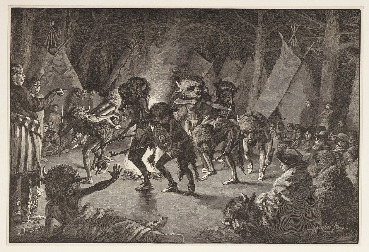 The Buffalo Dance, fra Harpers Weekly, pub 1887 av Frederic Remington