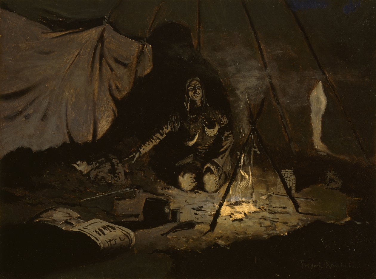 De tørre bladene hadde vart lenger enn hun, ca. 1899 av Frederic Remington