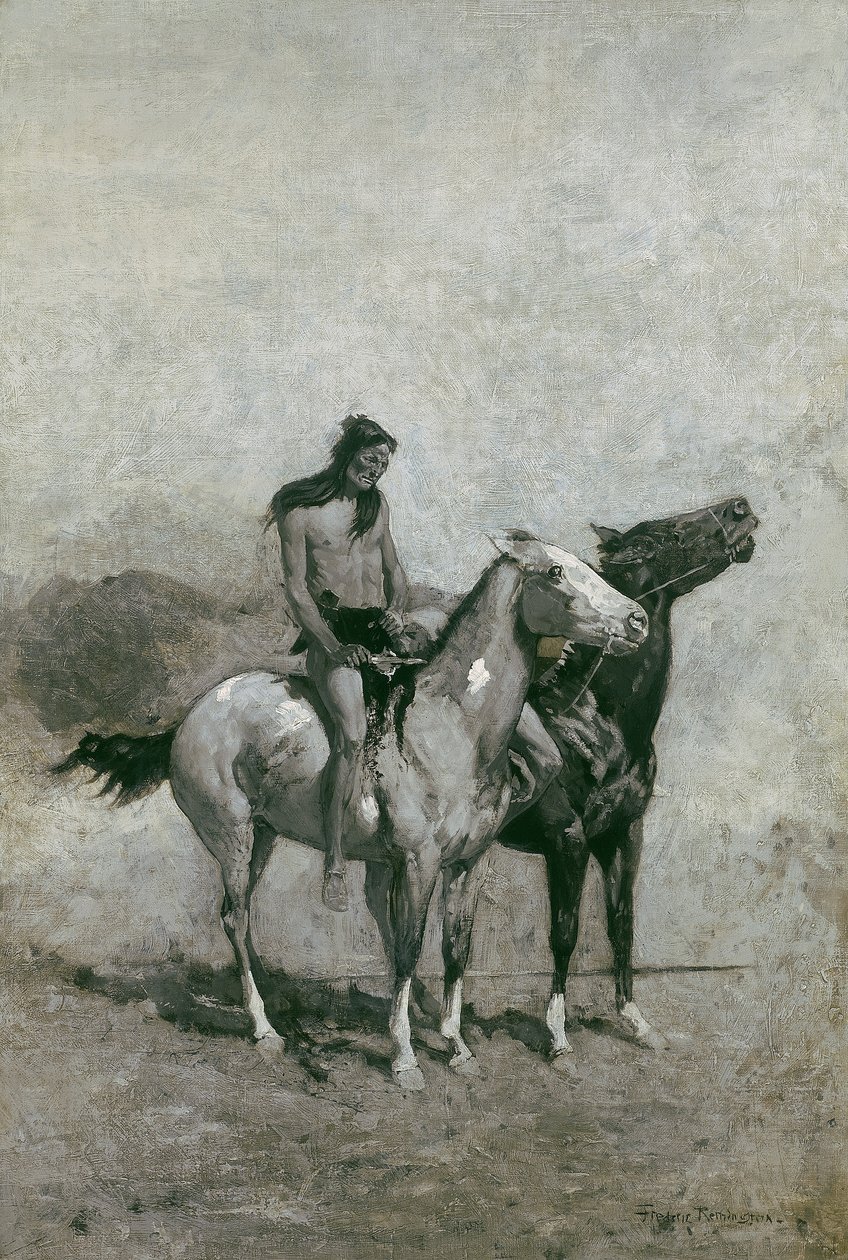 Ild-eteren slengte offeret sitt over ponnien sin, ca. 1900 av Frederic Remington
